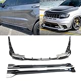 skkyoro Body Kits for Jeep Grand Cherokee SRT/Trackhawk 2017-2021 V4 Style Front Bumper Lip Splitter + Side Skirt Extension Lip Panels Splitte (Carbon Fiber Print)