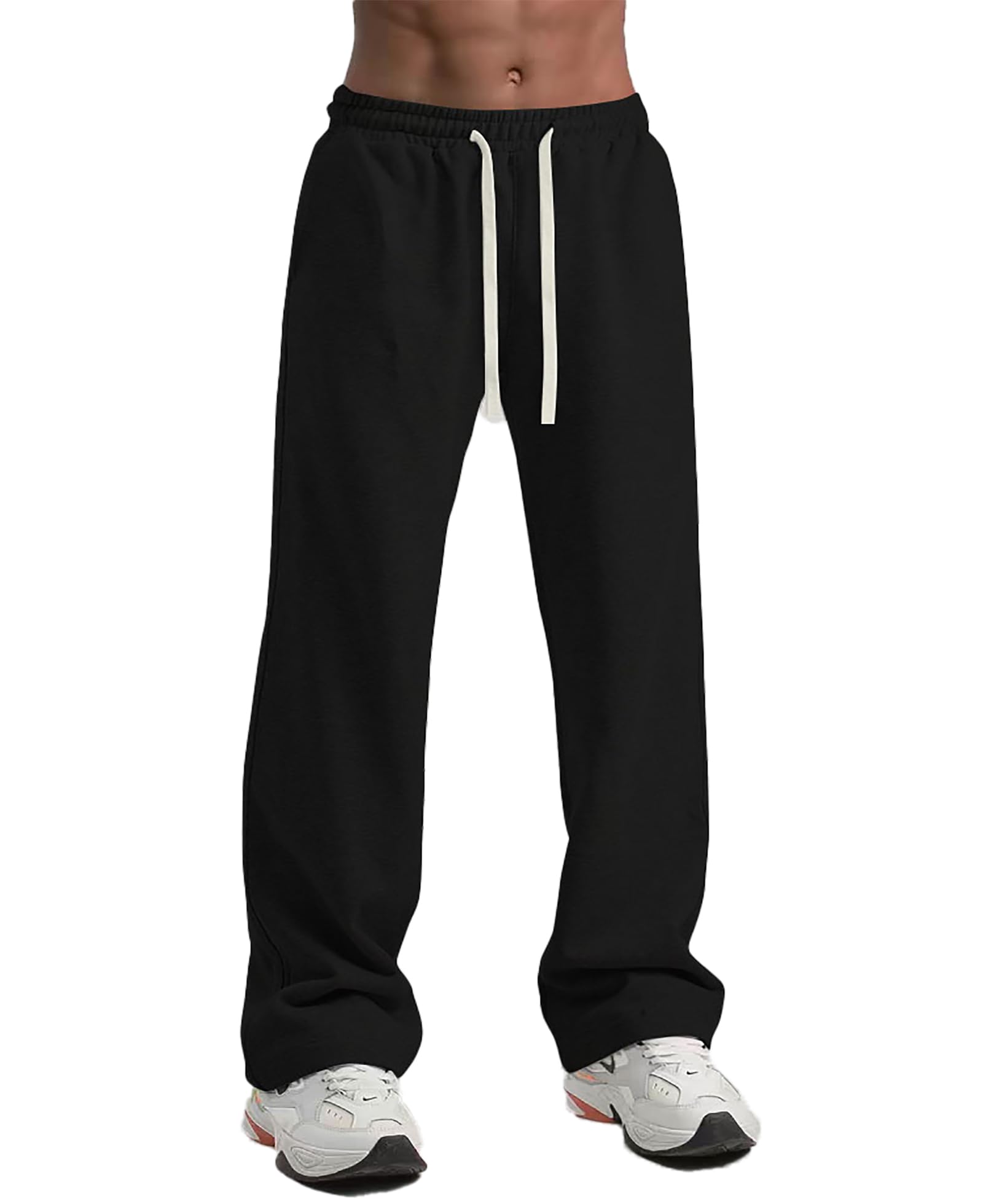 Mens Baggy Sweatpants Straight Leg Pants Loose Fit Wide Leg Pants Comfy Lounge Slacks