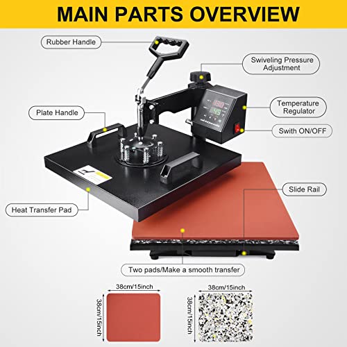 Seeutek Heat Press Machine 15x15 5 in 1 Heat Press Sublimation Shirts T-Shirt Press Machine Swing Away Digital Multifunctional Shirt Press Combo for T Shirts Mug Hat Plate Cap
