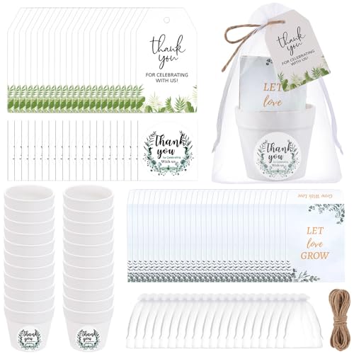 Nyvralora 50 Sets Wedding Favors for Guests Include Let Love Grow Seed Packets Kraft Paper Seed Envelopes Flowerpot Thank You Tags and Organza Gift Bags for Bridal Shower Wedding Party