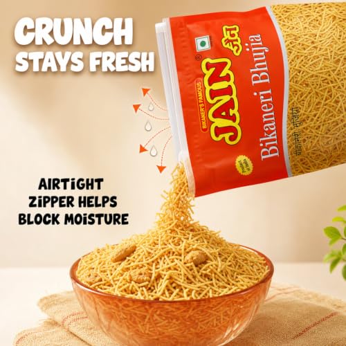 Image of JAIN Bikaneri Bhujia, Size - 1Kg, Asli Bikaneri, Handmade, No Palm Oil, Zipper Pack