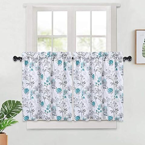 LinTimes Cortinas de paneles con estampado floral y bolsillo para barra cortinas de café 27 x 24 pulgadas verde gris 2 paneles Cover