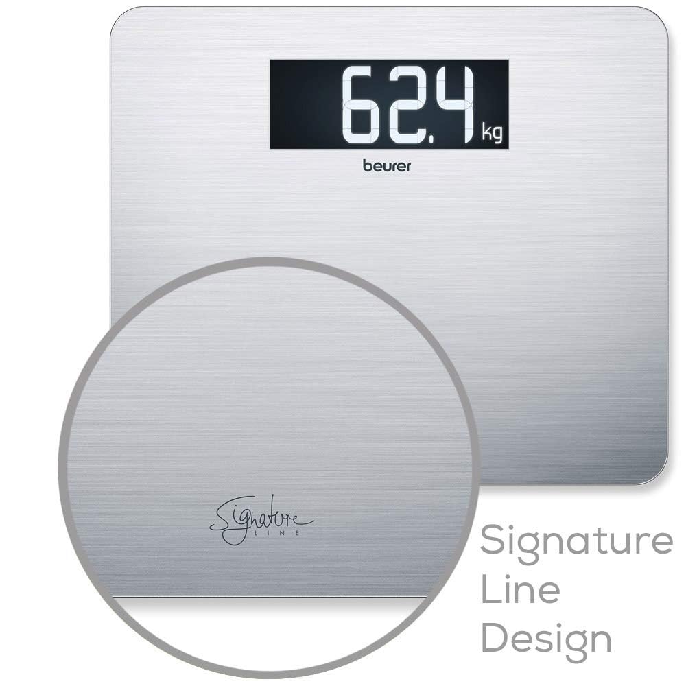 Beurer GS 405 Signature Line Bilancia Digitale in Acciaio Inox con Superficie XXL 35×30 cm, Display Nero Retroilluminato Extra Large 49 mm, Portata 200 kg, Antimpronta, Design Moderno