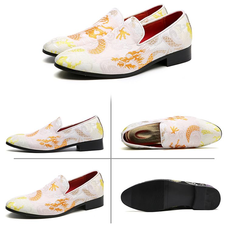 Mens Smoking Loafer with Embroidery Textured Tuxedo Slip-on Prom Loafers Luxury Penny Dress Shoes 58812