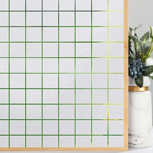 Image of WISDOM Window Privacy Film Stained Glass Window Clings Frosted Glass Film Decorative Sun Blocking Non-Adhesive Tinting Film for Home Office (16 X 96 INCH, Square Box Pattern)