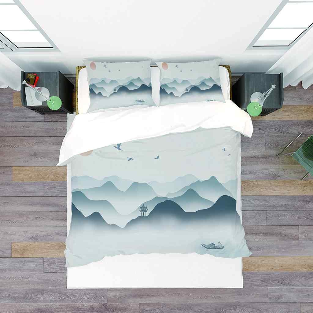 Parure De Lit Beau Paysage De Montagne 240X260 Cm 3D Confortable Microfibre Housse De Couette 1/2 Personnes Avec Fermeture Éclair Parure De Couette Avec 2 Taie D'Oreiller 65X65 Cm - Confortable