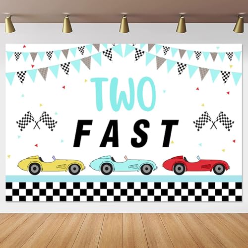 Yeele 5x4ft Two Fast Birthday Backdrop Blue Race Car Themed