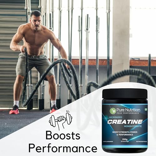 Image of Pure Nutrition Micronised Creatine Monohydrate Powder, Pre /Post Workout Supplement, Instant Energy for Athletic Performance, Fast Recovery, Increased Muscle Mass, Unflavoured, 100g, 33 Servings