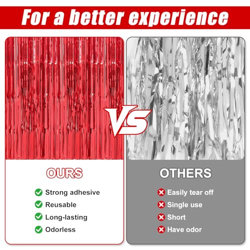 Image of 2 Pack Red Foil Fringe Curtains Streamers Party Decorations 3.3 x 8.2 ft, Tinsel Curtain Fringe Backdrop for Parties, Door Fringe Birthday Streamers, Photo Booth Backdrops, Party Decor