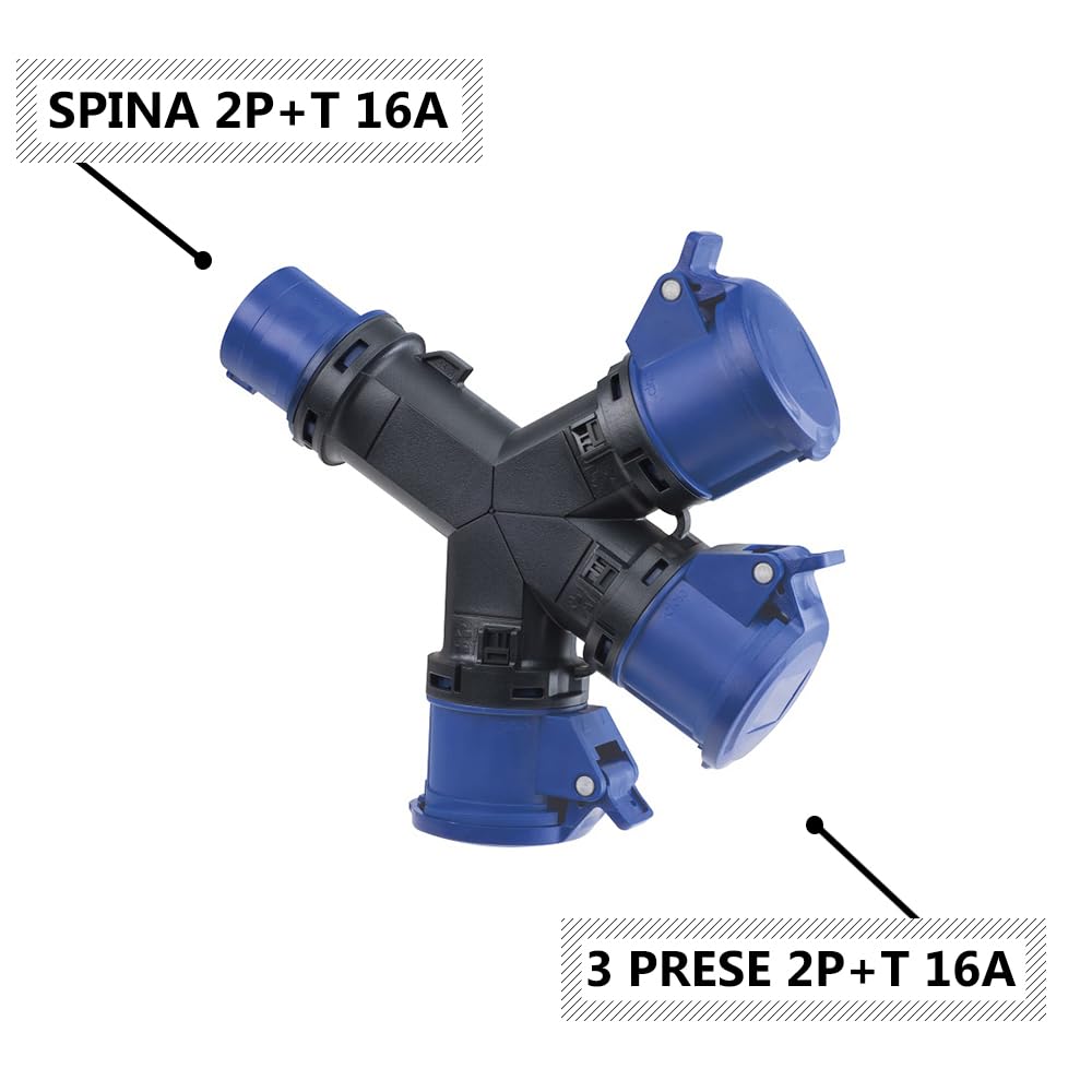 SPLITTER RETE ELETTRICA 3 VIE 16A ADATTATORE CAVO COLLEGAMENTO - Foto 2