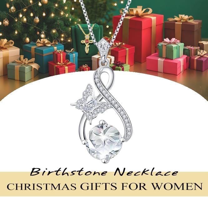 HeartMelody Butterfly Infinity Necklaces for Women,14K 18K Gold/White Gold Plated Round Birthstone Pendant Necklace Everyday Jewelry Anniversary Birthday Christmas Gifts for Women Mom Her - Image 4