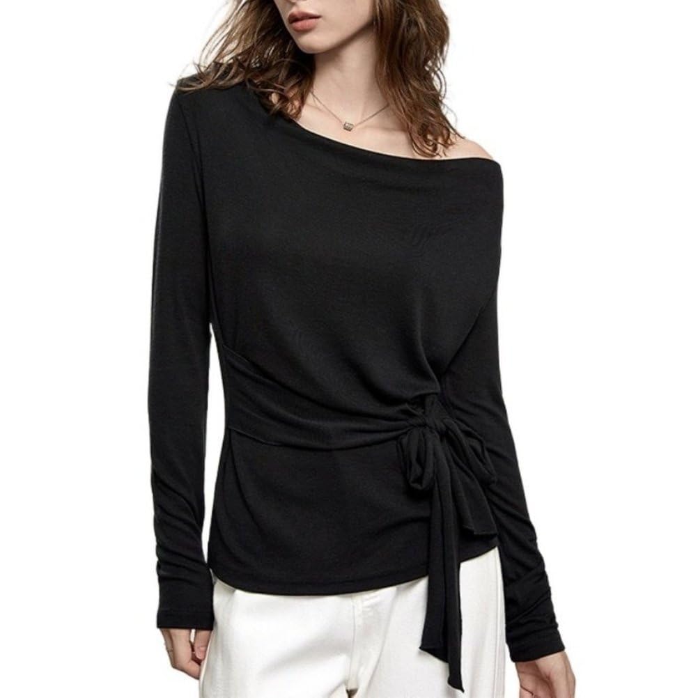 Hauts Basiques Sexy Pour Femmes À Épaules Dénudées Couleur Unie À Lacets Tenues Mode Y2K Automne