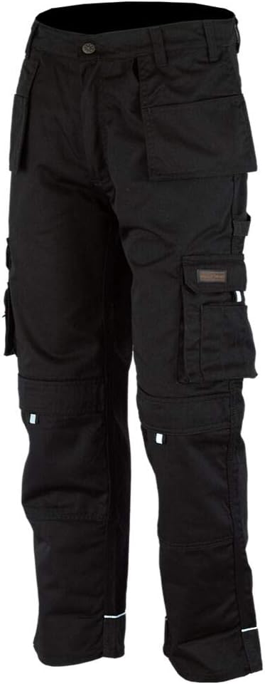 Men Pro-11 Work Trousers Black - Heavy Duty Safety Combat Cargo Pant - Multi Pockets & Knee Pad Pockets - Triple Stitched -Durable Work wear (28W-48W)