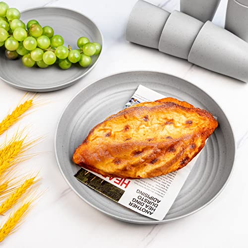 Supernal 32Pcs Wheat Straw Dinnerware Sets,Dinnerware Sets For 8,Plates And Bowls Sets,Reusable Tableware,Grey Dish Set 16Pcs Plates, 8Pcs Bowls, 8Pcs Cups,Microwave Dishwasher Safe. #TOP2