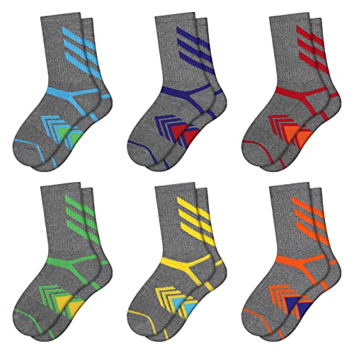 Comfoex Boys Crew Socks Athletic Long Cotton Socks For Kids Half Cushioned Calf Sports Socks 6 Pairs