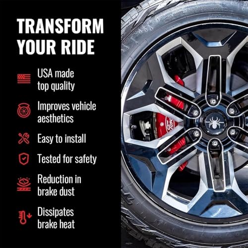 Image of MGP Brake Caliper Covers Compatible with 2013-2017 Honda Accord (Requires 17 inch+ Wheels) Powder-Coated Finish, 4 PCS Front and Rear - Red, i-VTEC Engraving