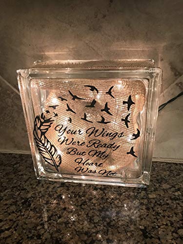 Your Wings Were Ready But My Heart Was Not Lighted Glass Block Night Light Memorial Gift Sympathy for Mother Bereavement Easter