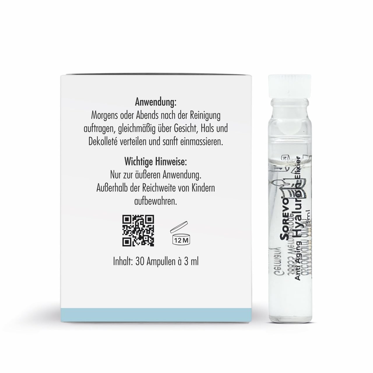 sovita Hyaluron Elixier mit Niacinamid gegen Falten | intensive Feuchtigkeitspflege mit Hyaluronsäure für straffe Haut | Anti-Aging Ampullen | 30 x 3 ml