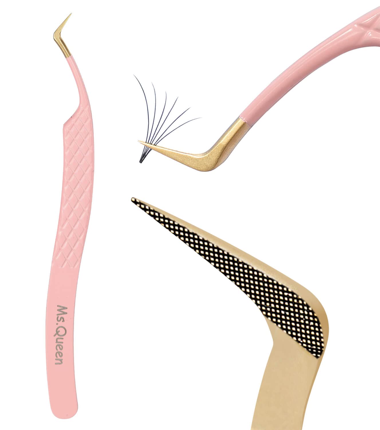 Ms.Queen Eyelash Extension Tweezers,Diamond Grip Lash Tweezers for Isolation Applying and Mega Volume Mink Lashes Fanning