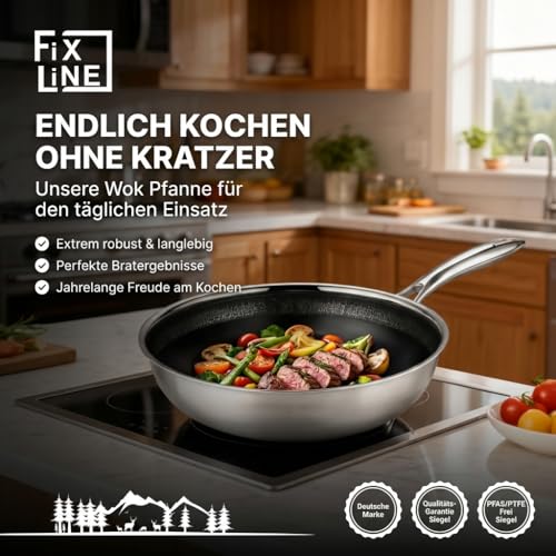 FIXLINE® BLACK FOREST Wokpfanne 28cm - Keramische Beschichtung - alle Herdarten inkl. Induktion - Backofengeeignet bis 230°C - Einfache Reinigung - Neuheit 2025 2