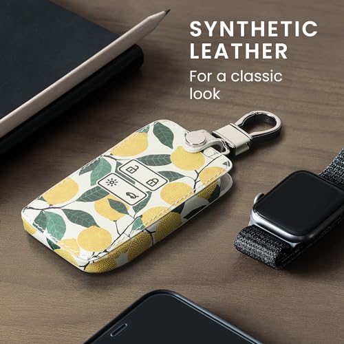 kwmobile Key Cover Compatible with Renault 4 Button Car Key Smart Key (only Keyless Go) - Faux Leather - Lemons Yellow/Green/Beige - Image 3