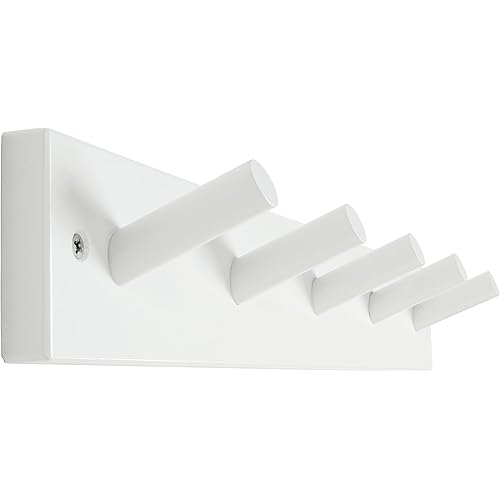 SKOLOO Wooden Wall Mounted Coat Rack,16'' Hole to Hole, 5 Pegs Bamboo Wall Hook for Hanging Clothes Robes Towels Hats,White