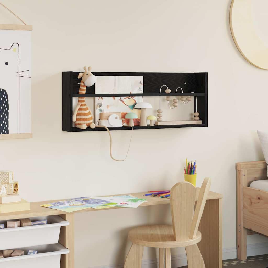 Wandmontiertes Zeitschriftenregal Schwarz Eichen-Optik 80 x 12 x 30 cm | Holzwerkstoff, Platzsparend, Pflegeleichte Oberfläche, Vielseitig für Büro und Wohnzimmer