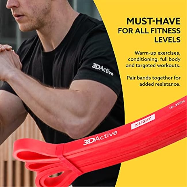 3DActive Pull Up Assist Band - Resistance Band for Strength Training, Powerlifting, Body Stretching, Crossfit - Exercise Guide Included.