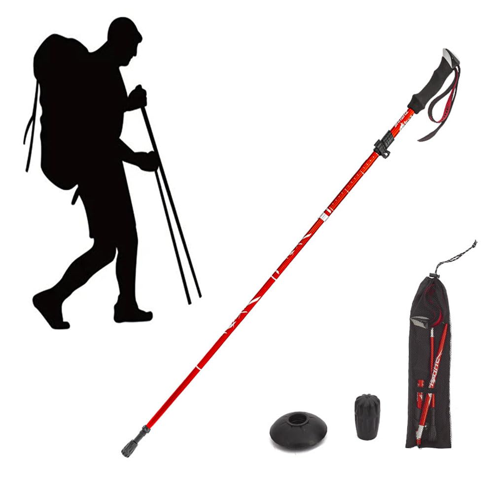 Goodern Collapsible Trekking Poles,Lightweight Travel Hiking Poles Aluminum Alloy Walking Sticks for Hiking with Telescopic & Foldable Tri-fold Design with EVA Grip for Women Men,Hiking,Camping-Red