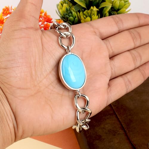 Salman Khan Bracelet for men Being Human Jewellery Steel Silver Coated Lucky Firoza Stone Friendship Band for Men & Boys And Gift Bracelet, Medium, SB-013