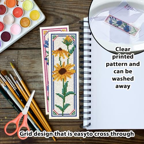 ORIGACH 6 Pcs Flower Cross Stitch Bookmark Kit for Beginner Sunflowers Tulip DIY Stamped Embroidery Bookmark Kit for Starter Printed Cross Stitch Kits with Instruction for Book Lovers 20x6cm - Image 3