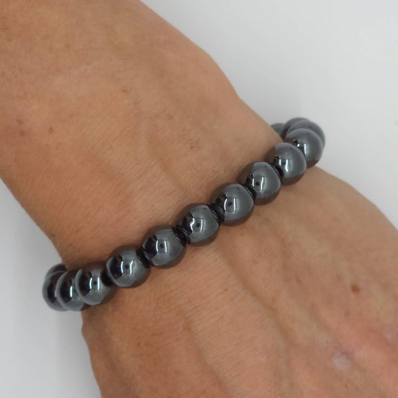 LKBEADS Naturalna hematyt 8 mm rondelle smooth 7 cali półprecyzyjne koraliki bransoletka z koralikami dla mężczyzn i kobiet, uzdrawiająca, kryształowa, rozciągliwa, bransoletka z koralikami, uniseks,