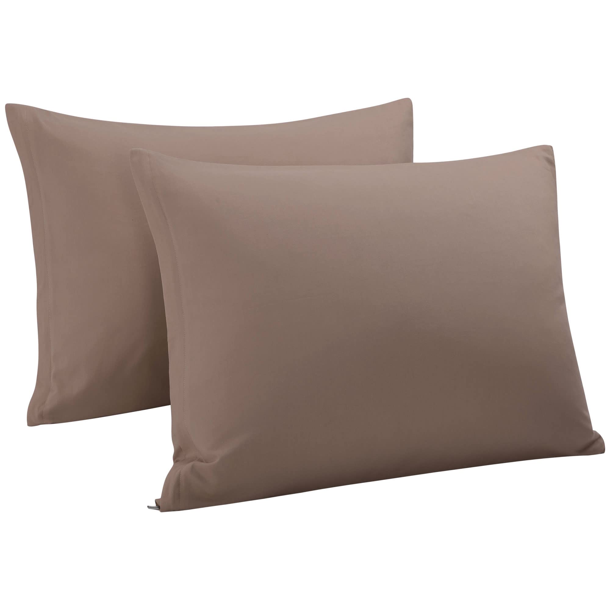 sourcingmap 100% Egyptian Cotton Pillowcases 2 Pack, 300 Thread Count Hotel Quality Pillow Cases with Zipper Closure Super Soft and Breathable Bed Pillow Cases Coffee Color 50 x 65cm