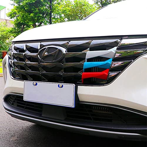 Image of Colorful Front Grille Insert Trims for Hyundai Tucson 2022 2023 2024 (Silver-Blue-Red)