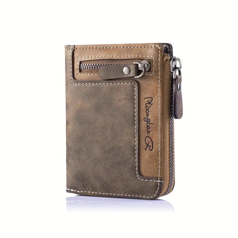1pc Men's Retro Short Wallet, Multifunctional Fashion Zipper Pu Leather Wallet, ldeal Gift For Men2