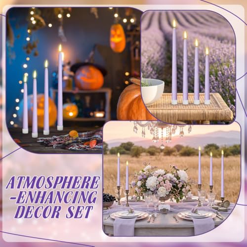 Image of Rossesay 16 Pcs Light Purple Flameless Taper Candles Battery Operated Candles with Remote Timer 8.5 inch 9.6 inch 10.8 inch 12.8 inch LED Flameless Flickering Candlestick for Halloween Christmas Wedding Party Decor