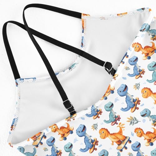 senya Girls Swimsuits One-Piece Swimwear Tie Bathing Suit Beach Summer Round Neck 7-8T Dinosaur Skateboard Pattern4