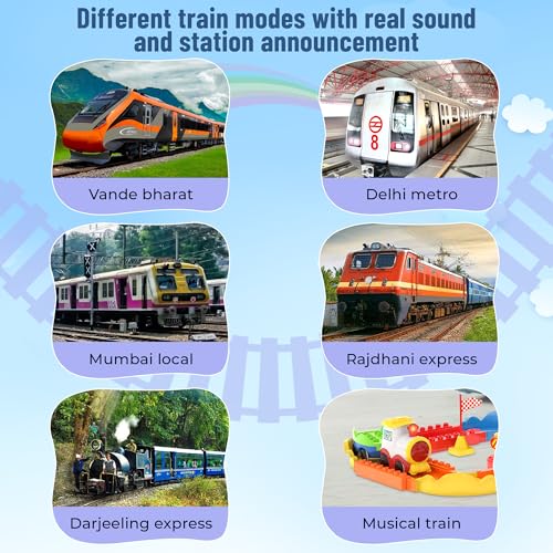 Image of Mirana Block Rider Toy Train Set with Colorful & Multiple Track Layout, USB Rechargeable Type-C Engine, Various Sound Modes - Vande Bharat, Rajdhani, Delhi Metro, Kids 2-8 Years (Medium - 82 Pcs)