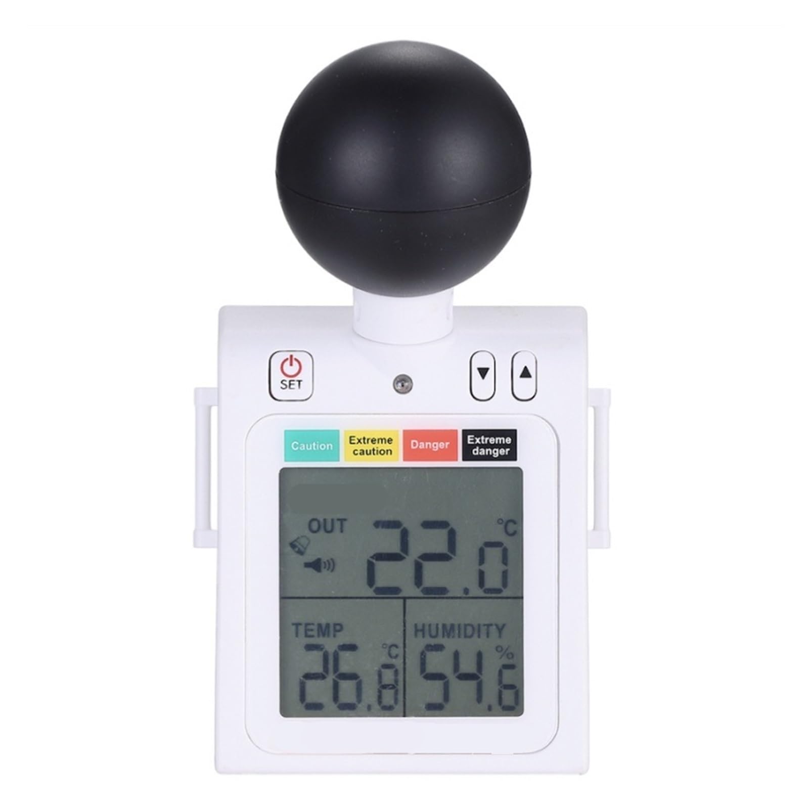 Détecteur de gaz, AZ87783 Compteur d'indice de prévention des Coups Chaleur température et d'humidité Moniteur à Boule Noire extérieure, pour la Maison