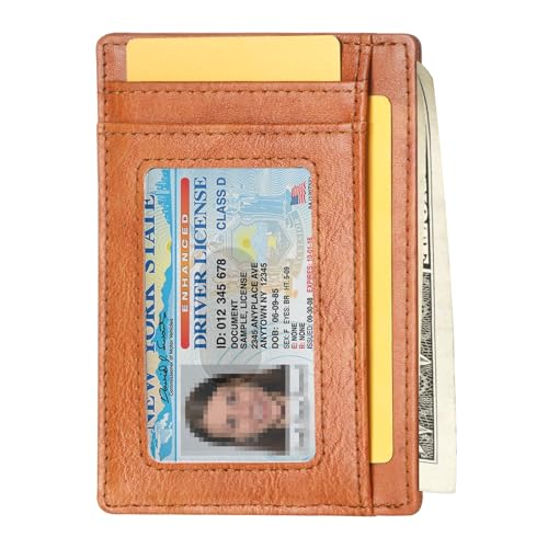 LELEMENT Slim Front Pocket Minimalist Leather Wallet | RFID Blocking Wallet for Men and Women | Mens and Womens Wallet with Gift Box | Brown Minimalist Leather Wallet2