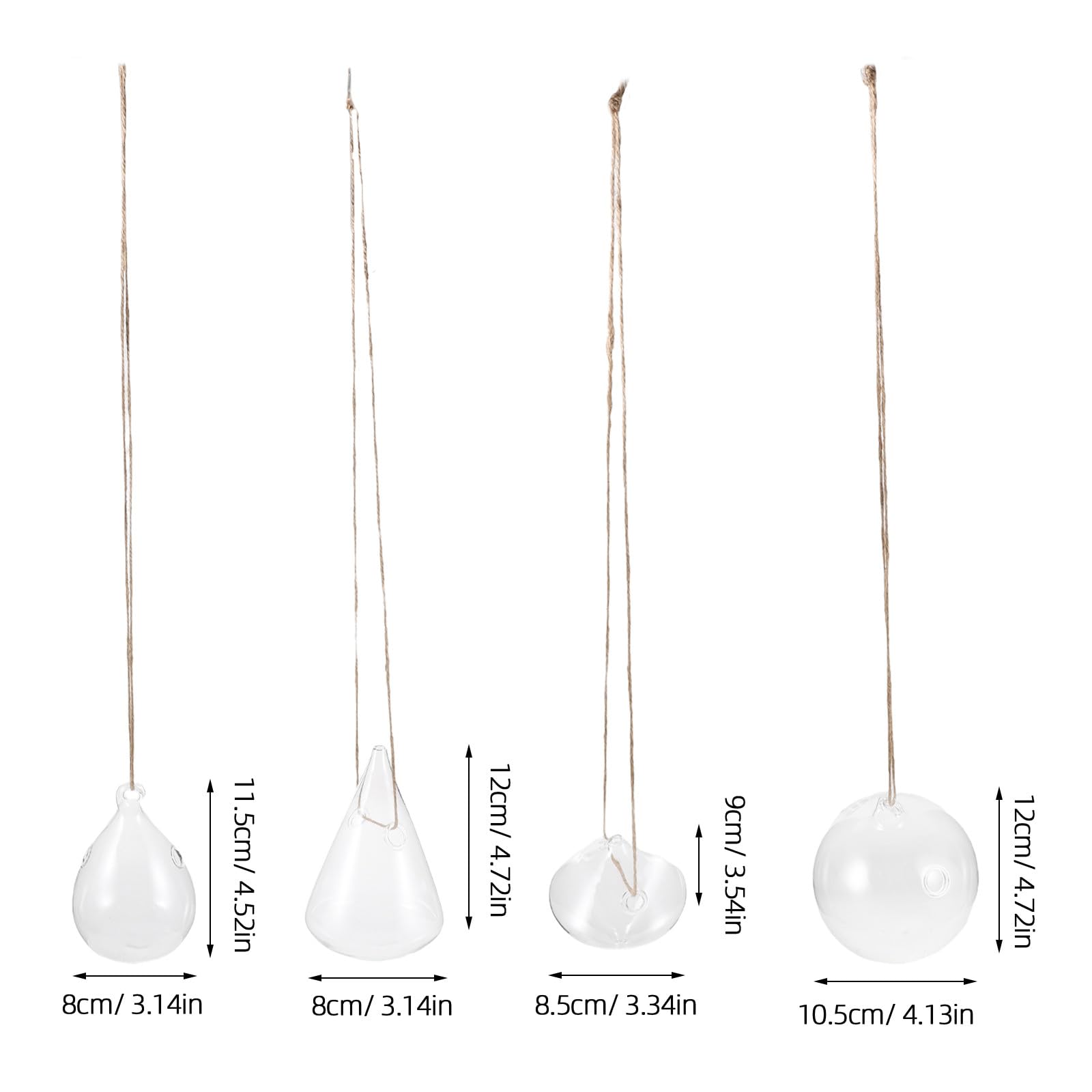 Lurrose Lot de 4 jardinières suspendues en Verre : vases muraux hydroponiques - Stations de Propagation pour Plantes aériennes et Fleurs d'intérieur - décoration de fenêtre.