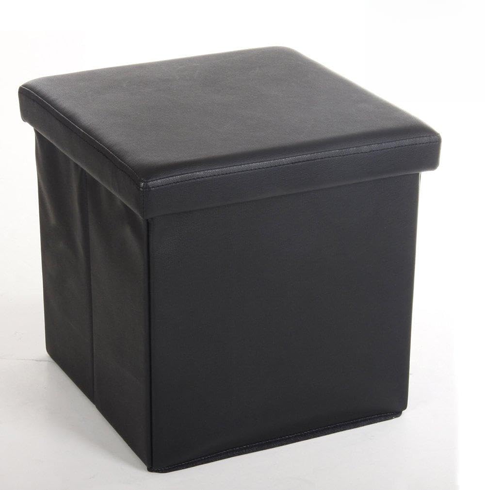 PEGANE Lot de 4 poufs carrés Lilo en Polyuréthane Coloris Noir, Dim : H37.5 x P38 x L38 cm