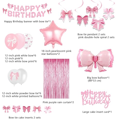 Save 50% on 53-Piece Pink Bow Birthday Party Decorations Kit