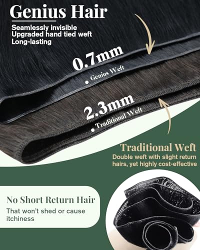Image of Ugeat 18 Inch Genius Weft Hair Extensions Human Hair Black, 50G | Genius Weft Human Hair Extensions, Jet Black Hand Tied Wefts, All-day Wear, Heat Styling, for Daily