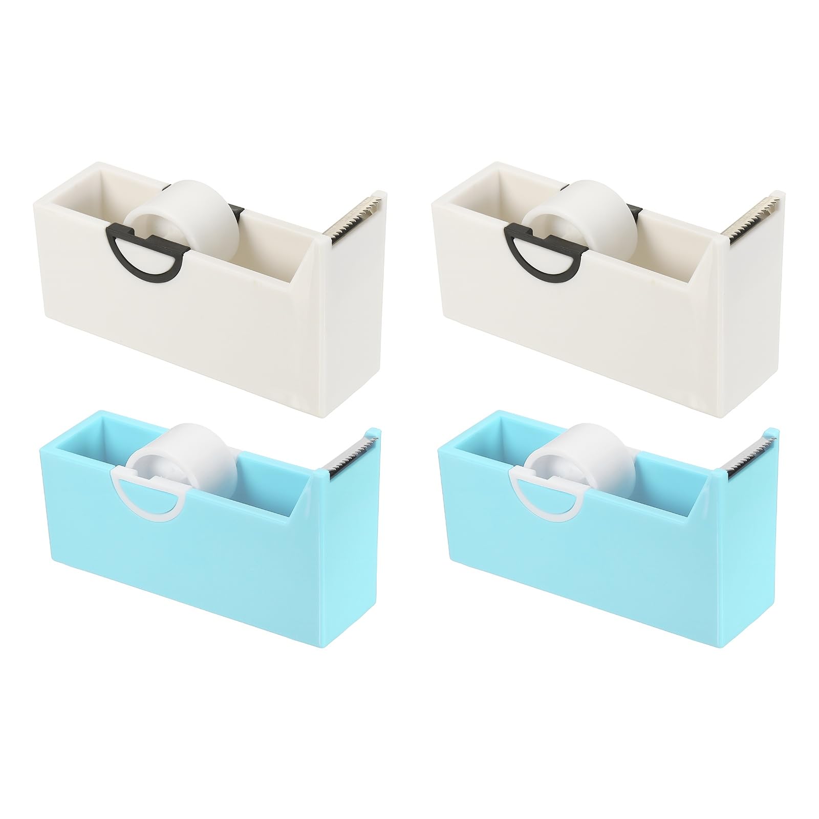 PATIKIL 4 Pack Tape Dispenser Desk, Small Desktop Tape Dispenser Cutter Holder for 17mm/0.65" Eyelash Tapes Rolls Desk Home Office Supplies, Blue & White