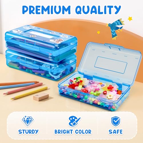 GAMENOTE Plastic Pencil Box with Personalized Sticker,Kids Large Hard Pencil Case with Snap-tight Lid,Clear Crayon Maker Organizer,Small Art Craft Storage Containers,School Supplies Box for Boys,Girls
