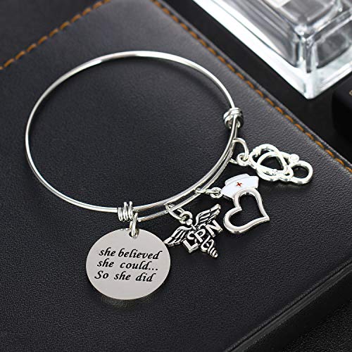 She Believed She Could Nurse Charm Bracelet - Expandable Bangle RN LPN Graduation Gift for Nursing Jewelry3