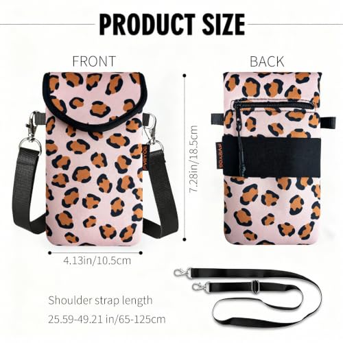 Image of Neoprene Phone Sleeve Pouch Case Bag for Men Women w /Crossbody Strap /Neck Lanyard for iPhone 17 /16 /15 /14 Pro Max, Samsung S25,Pixel 10 Leopard Print