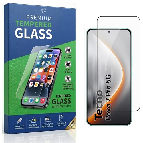 Image of Tempered Glass Compatible With Tecno Pova 7 Pro 5G 6.78 | 9H Hardness | HD Clarity | Anti-Fingerprint | High Touch Sensitivity | Premium Screen Protector Guard