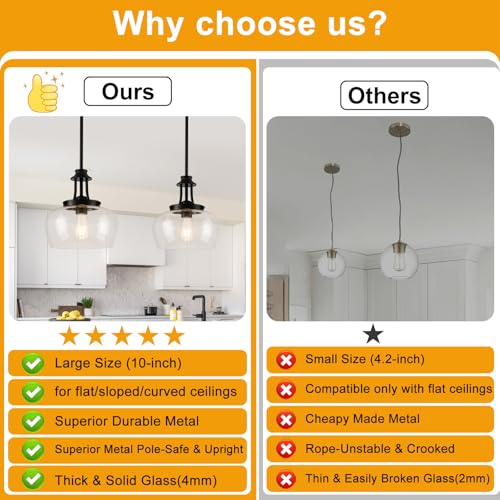 Image of Modern Pendant Lights Kitchen Island, Matte Black Pendant Light Fixtures with 10 inch Clear Glass Shade, Industrial Hanging Pendant Lights Fixture for Kitchen Island, Dining Room, Bedroom, Foyer, Entryway